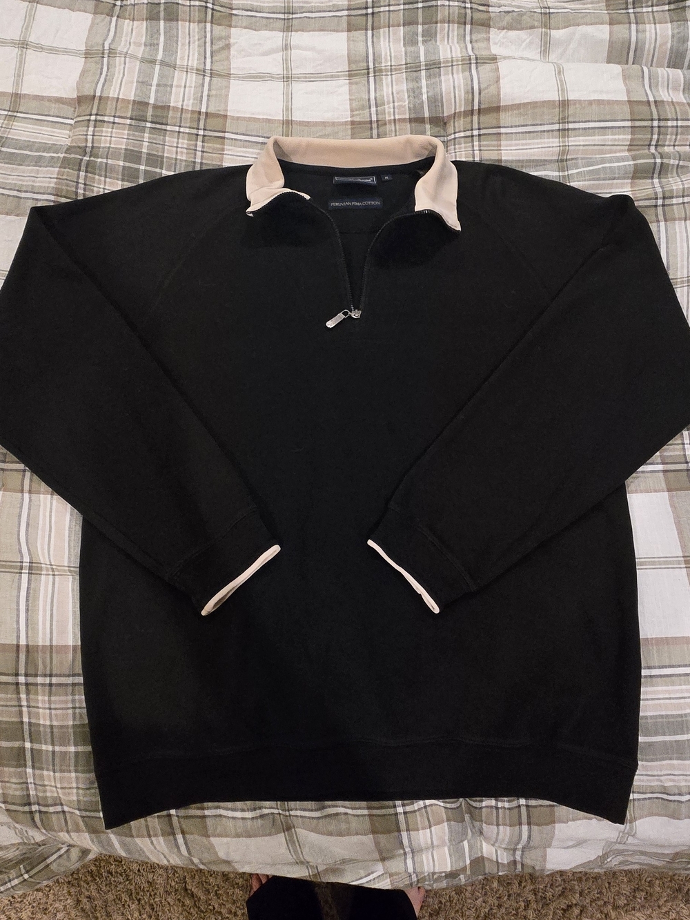 Bobby Jones Black Zip-Up Sweater with Beige Trim